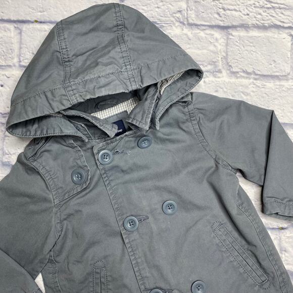 babyGap Hooded Trench Coat in a Grey Blue - Picture 2 of 8